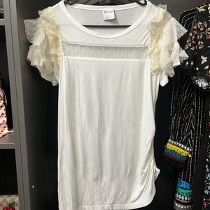 Red Valentino white top blouse tee women’s raffles lace size L.